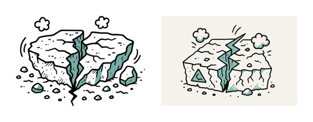 Fototapeta premium Cracked earth illustration with floating rocks and decorative design