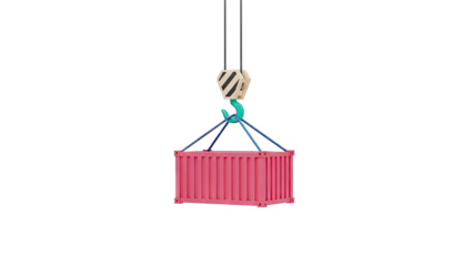 Pink Shipping Container Lifted by Crane Hook