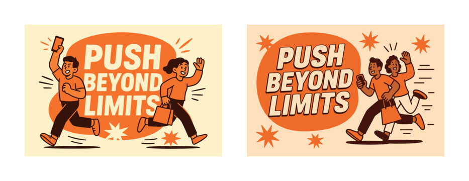 Energetic young adults running with motivation slogan - Powered by Adobe