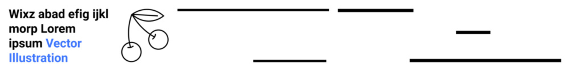 Graphic design, branding, editorial, abstract art, content creation, vector graphics. Two cherries with leaves next to placeholder text and lines. Graphic design and branding concept