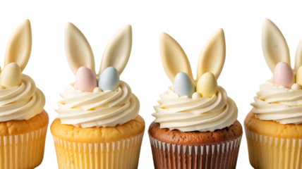 Easter sunday bunny cupcakes isolated on transparent background