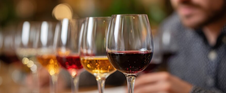 Enthusiastic customer savoring diverse wine samples at a vibrant wine tasting event