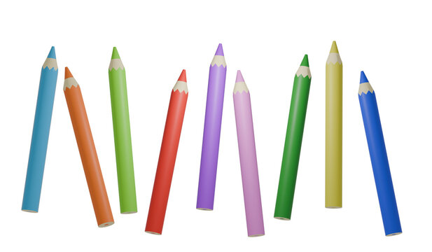 カラフルな色鉛筆の3Dイラスト