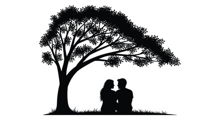 a romantic scene unfolds beneath a large tree with a couple sharing a moment silhouette