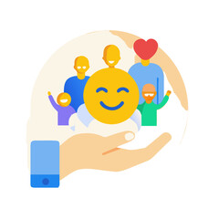 A joyful cartoon vector illustration of a happy family and children playing with toys, depicting a social network concept filled with motherly love and childhood fun