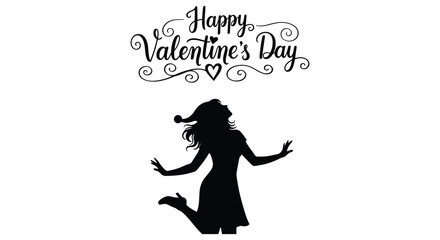 A joyful valentine s day greeting with a dancing woman in black silhouette style illustration high quality