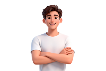 3D Illustration of Smiling Young Man in White T-Shirt