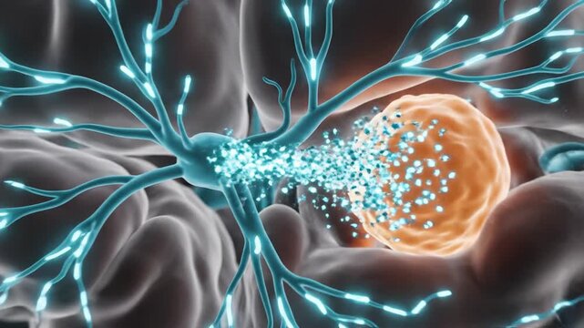 3D Animation of Neuron with Somatostatin Pathway and Brain Interaction