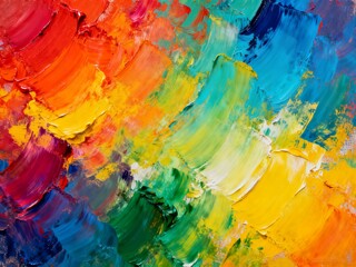 Abstract painting with vibrant brushstrokes of rainbow colors