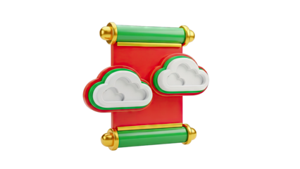 3D Icon: Scroll with Clouds and Christmas Colors
