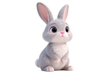 Cute Gray Bunny with Pink Nose and Big Eyes