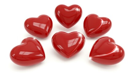 Group of Shiny Red Hearts Arranged in Circle, Love Symbol, Valentine's Day Concept