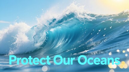 A powerful ocean wave with the words Protect Our Oceans written across it