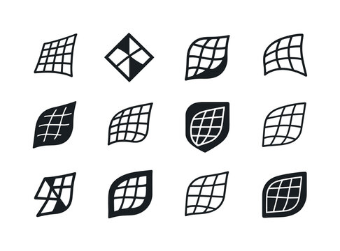 Paradigm Shift Logos. Paradigm shift. Icon set. Set Logo of paradigm shift: shifting perspective grid. harmonious logo variations of the same emblematic