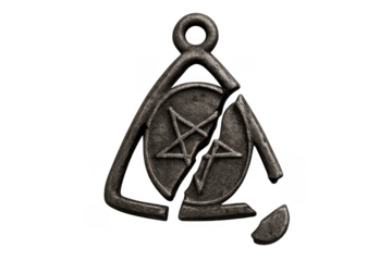 Broken pentagram amulet representing lost magic and misfortune