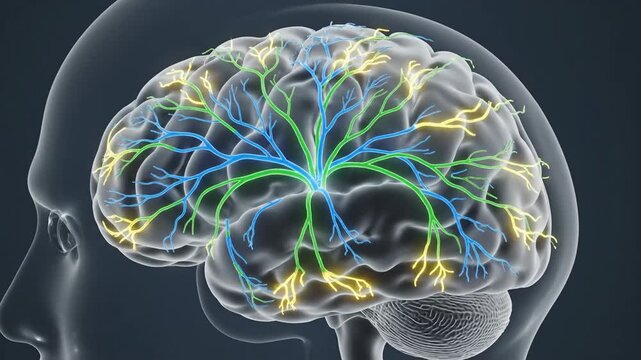 Animated 3D Brain Model Showing Neuronal Pathways and Neurotransmitter Activity