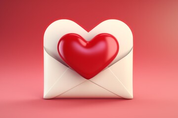 Red heart shape coming out of a white open envelope expressing love and romance