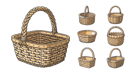 An assortment of vintage style woven baskets in varying sizes and shapes © Begum