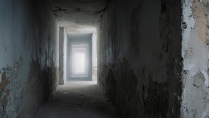 Long corridor with layered receding walls ending in bright light