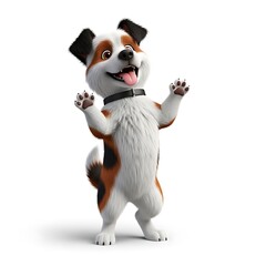 Cute cartoon dog standing on hind legs isolated on white background happily
