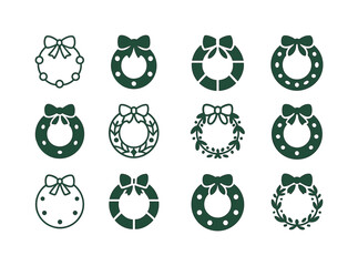 Festive Wreath Logos. Holiday-themed invitation designs. Icon set. Set Logo of holiday-themed invitation designs: festive wreath emblem. harmonious logo
