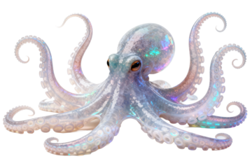 Iridescent Fantasy Octopus with Curled Tentacles