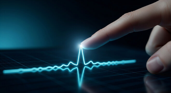 Fingertip touches glowing digital waveform, symbolizing innovation and future technology. - Powered by Adobe