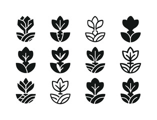 Obraz premium Vegetable Icon Harmonies. The importance of eating vegetables. Icon set. Set Logo of Eating vegetables: farm field. harmonious logo variations of the same