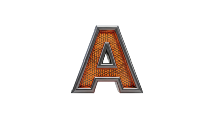 3D Metallic Letter A with Honeycomb Pattern