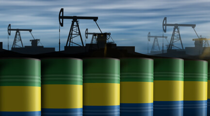 Gabon oil crude petroleum fuel barrels in row