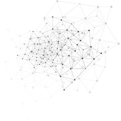 Abstract Black and White Modern Cloud Computing and Global Digital Network Connections, IT or Technology Concept, Polygonal Grid, Wire Frame Isolated on White - Illustration in Editable Vector Format