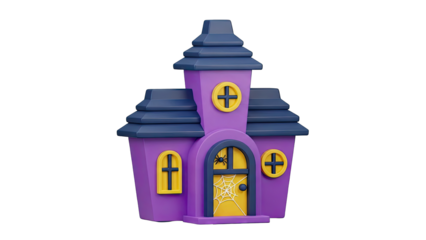 Purple Halloween Haunted House with Spider and Web