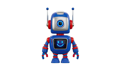 Friendly Blue Robot with Smiley Face Screen