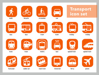 Public transport icons set. The outline icons are well scalable and editable. Contrasting vector elements are good for different backgrounds. EPS10.