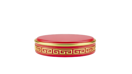 Red and Gold Circular Container with Greek Key Pattern