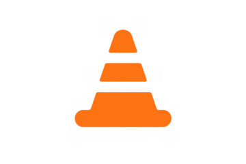 Orange traffic cone icon symbolizing construction, roadwork, warnings, and error messages with transparent background