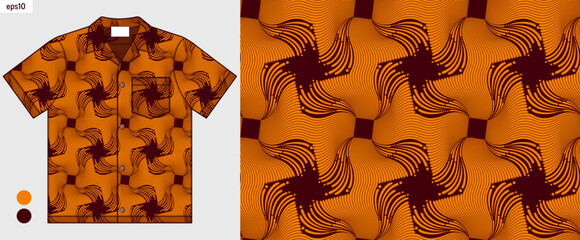 Hawaii Aloha shirt mockup abstract brown curved line art, flowing background, hand drawn ethnic textile art for summer fashion fabric printing
