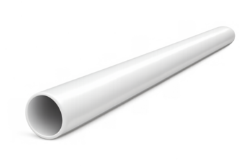 White pvc pipe, a hollow plastic cylinder, representing plumbing or electrical conduit. Transparent background