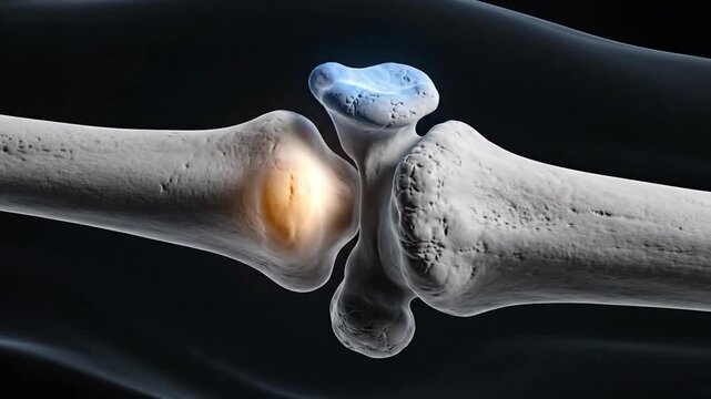 3D animation of the human elbow joint, highlighting the supratrochlear bone region.
