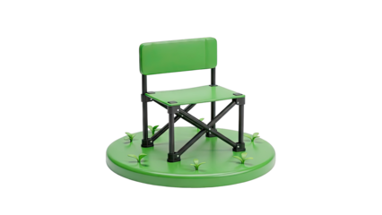 Green Folding Chair on a Round Green Platform with Sprouts