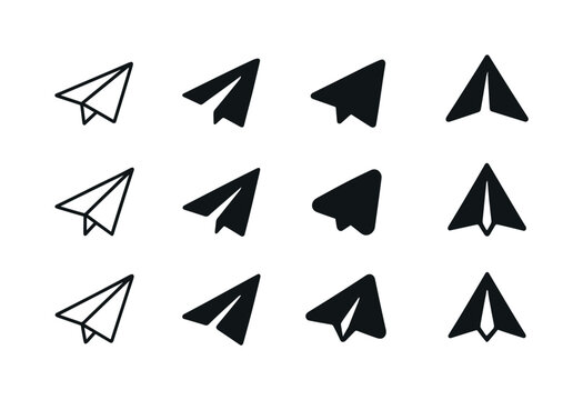 Airplane Logo Variations. Airplane. Icon set. Set Logo of airplane: paper plane. harmonious logo variations of the same emblematic concept, each with different
