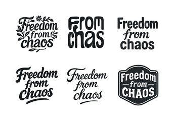 Fototapeta premium Harmonious Emblem Variations. Freedom from chaos. Set lettering. harmonious lettering variations of the same emblematic concept, each with different artistic