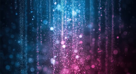 A vibrant, abstract background featuring blue and pink hues with a bokeh effect.