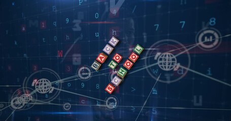 Animation of back to school, connections with icons and virus scanning on navy background - Powered by Adobe