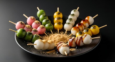 Colorful hanami dango skewers a delicious japanese sweet treat assortment