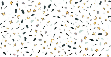 Fototapeta premium Minimalist Celestial Doodle Seamless Pattern Background with Golden Moons and Stars