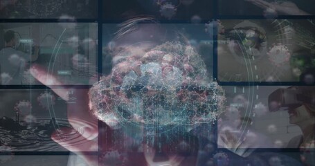 Animation of multiracial people analyzing covid-19 data processing on digital interface - Powered by Adobe