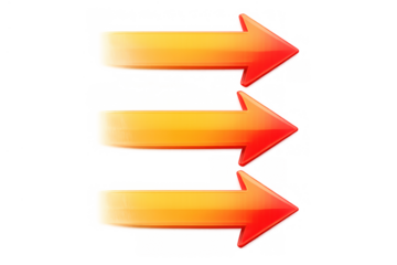 Three orange and red arrows moving fast to the right with motion blur, indicating speed, progress, and direction