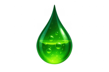 Green liquid drop with bubbles showing nature serum concept