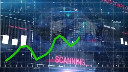Animation of red line green line and data processing over grid charts and grid - Powered by Adobe
